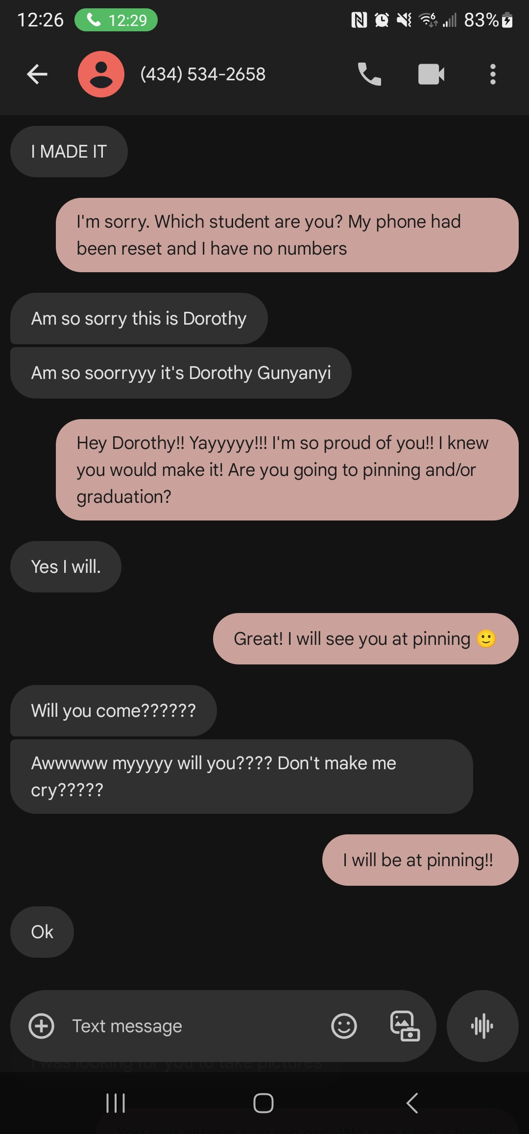 Student message: I made it