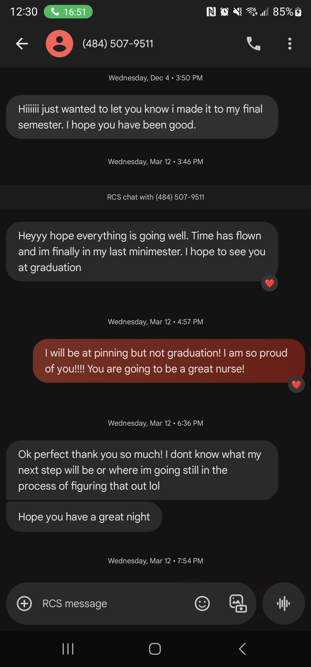 Student final semester message