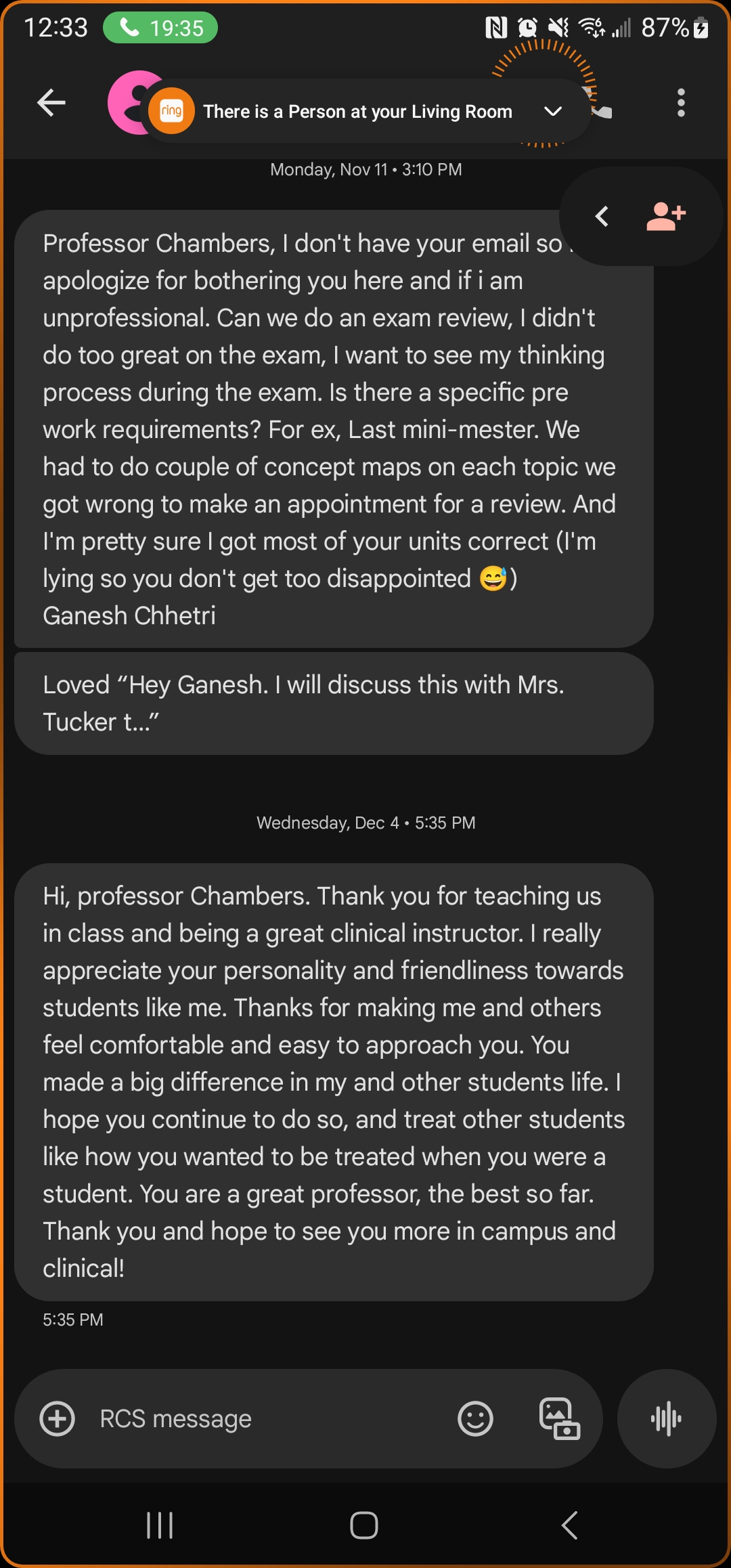 Student thank-you message